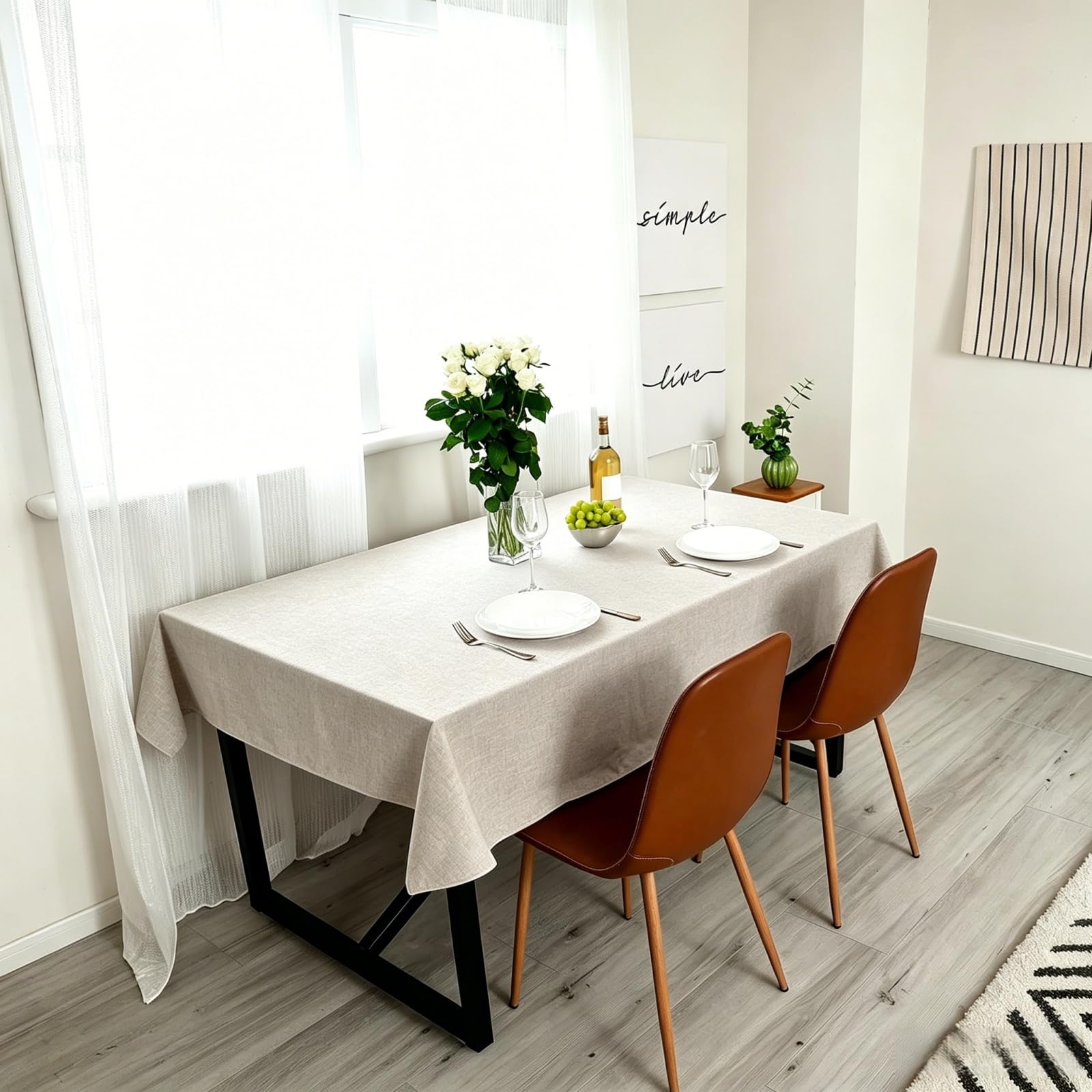 Tovaglia Effetto Lino 125 x 130 cm Antimacchia, Lavabile, Impermeabile Tovaglia da Esterno Facile da Pulire per Occasioni Natale da Tavola Giardino Esterno, bianco