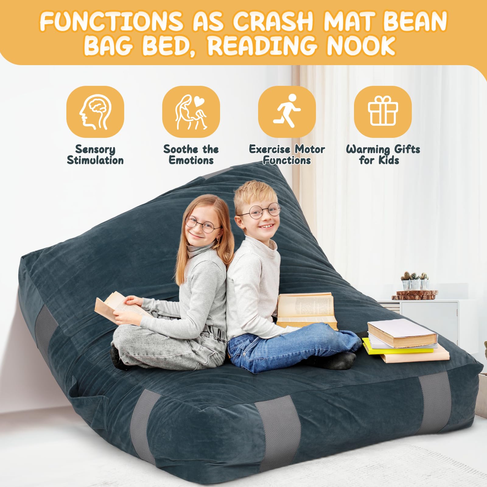 FINCOME Crash-Pads für Kinder, sensorische graue Crash-Pads mit Schaumstoffblöcken, waschbarer Samtbezug, sensorisches Crash-Pad für Klettern, Gymnastik, sensorisches Pad für sensorisches Werkzeug