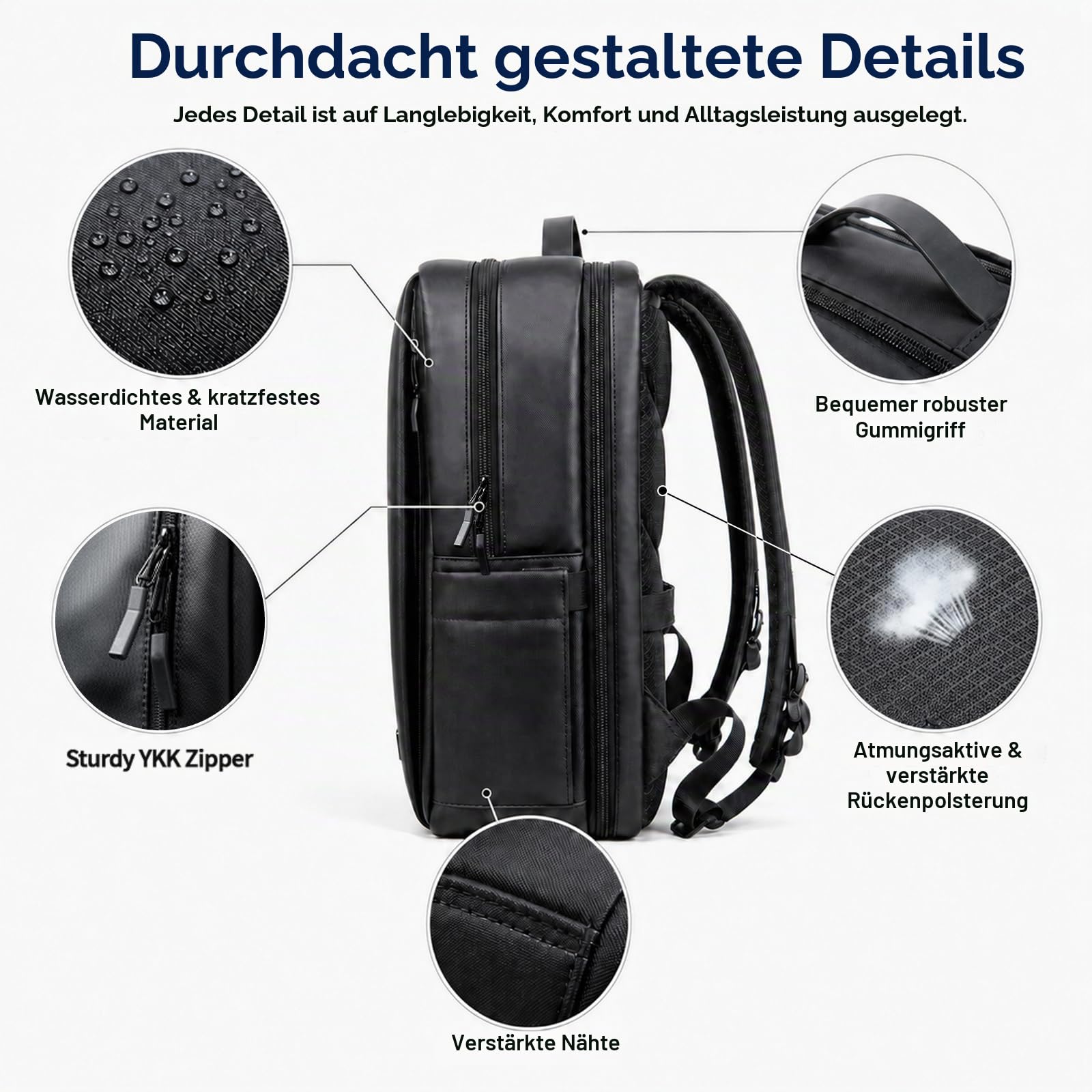 Hp hope Ergonomischer Laptop Rucksack Business, 26L Wasserdichter Kratzfester Arbeitsrucksack Herren mit Feder-Entlastungssystem, Geeignet 15,6-Zoll-Laptops für Geschäft Schule Reisen und Büro