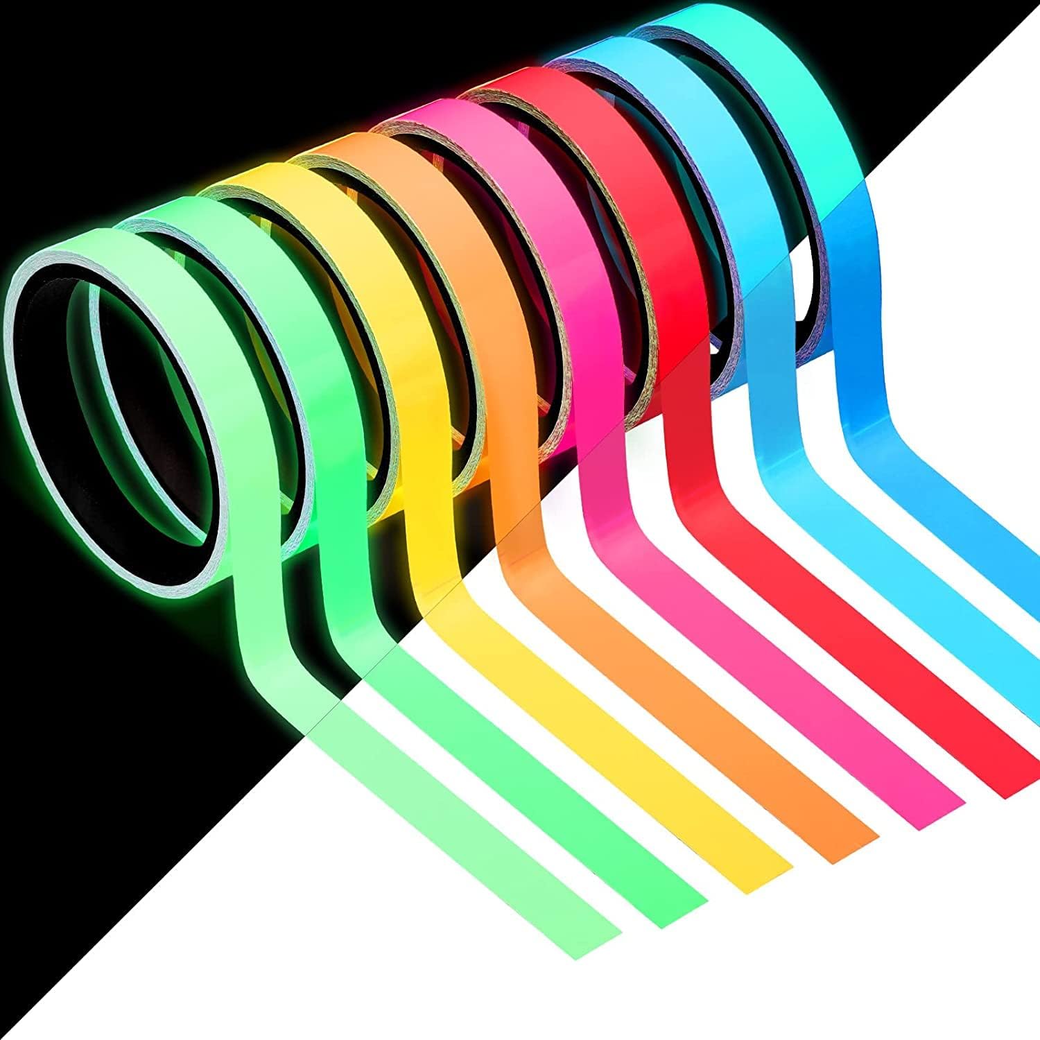 SYOSI Glow in The Dark Tape Waterproof Fluorescent Tape for Indoor Outdoor Marking Long Lasting Glow Tape for Stage Theatre Steps Exit Green Glow Neon Tape Party Decoration 8 Pieces