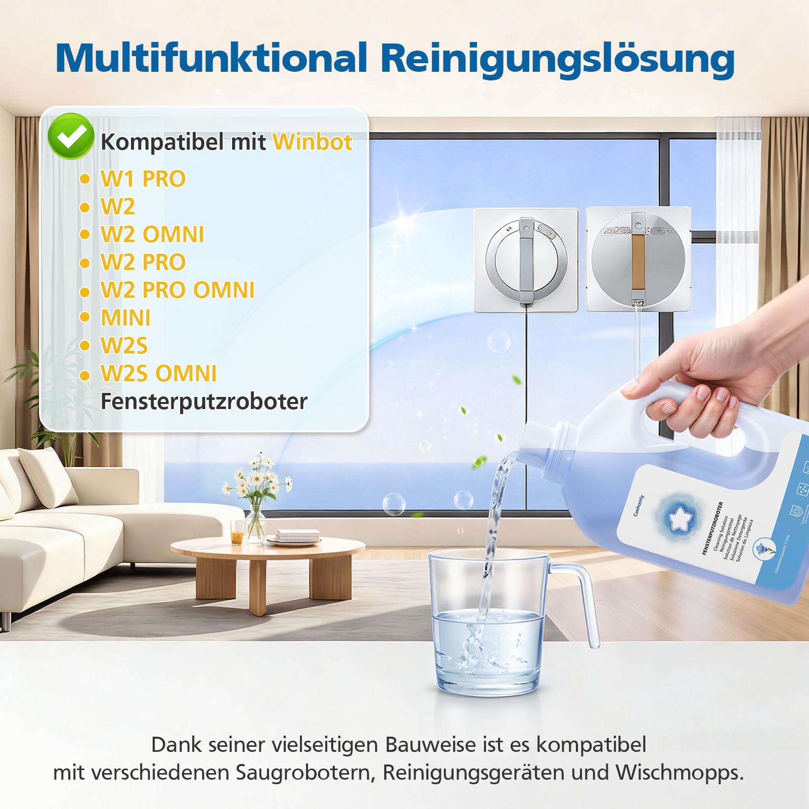 Reinigungslösung für ECOVACS Winbot Fensterputzroboter W1 PRO,W2,W2 OMNI,W2 PRO,W2 PRO OMNI,WINBOT MINI,W2S,W2S OMNI (1L)
