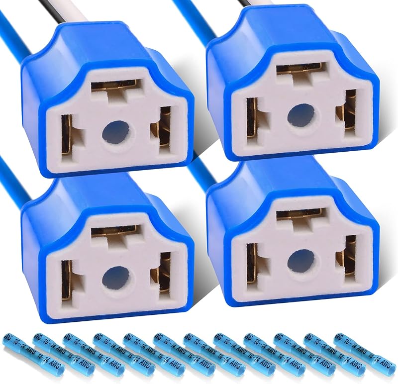 Chicote com soquete para farol H4 HB2 9003 Mosleyz com base cerâmica e fio 14AWG – Pacote com 4