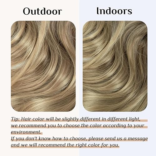 Miniatura 2 de Extensión de cabello en aureola, ombré, de color café a rubio ceniza, ondulado, rizado, corto, sintético, postizo, de 14pulgadas, 3.7oz, con diadema