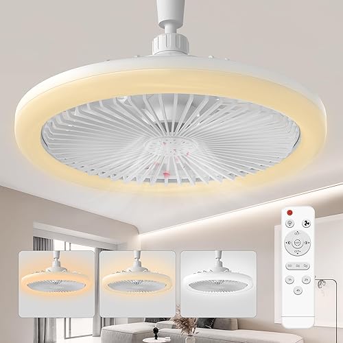 Ventilador de techo con luz, ventilador de techo interior cerrado de 10 pulgadas con luz y control remoto, 3 colores infinitamente ajustables, mini