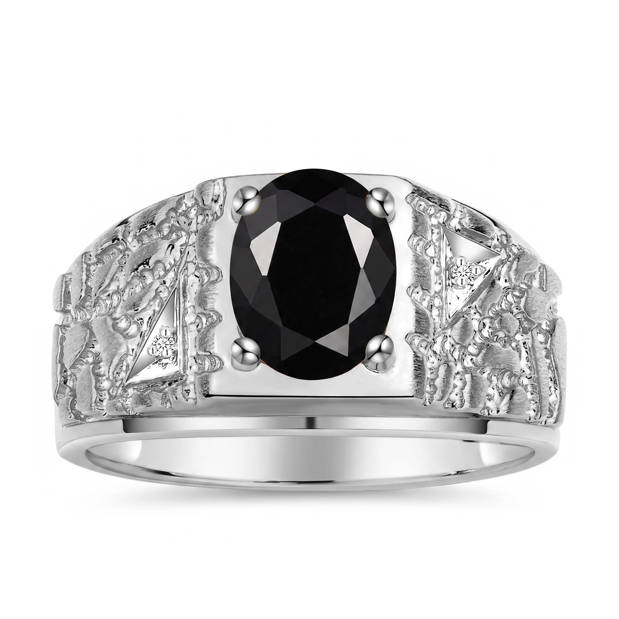 Rylos Men's Rings Designer Nugget Ring: Oval 9X7MM Gemstone &amp; Sparkling Diamonds - Color Stone Birthstone Rings for Men, Sterling Silver Rings in Sizes 8-13. Mens Jewelry