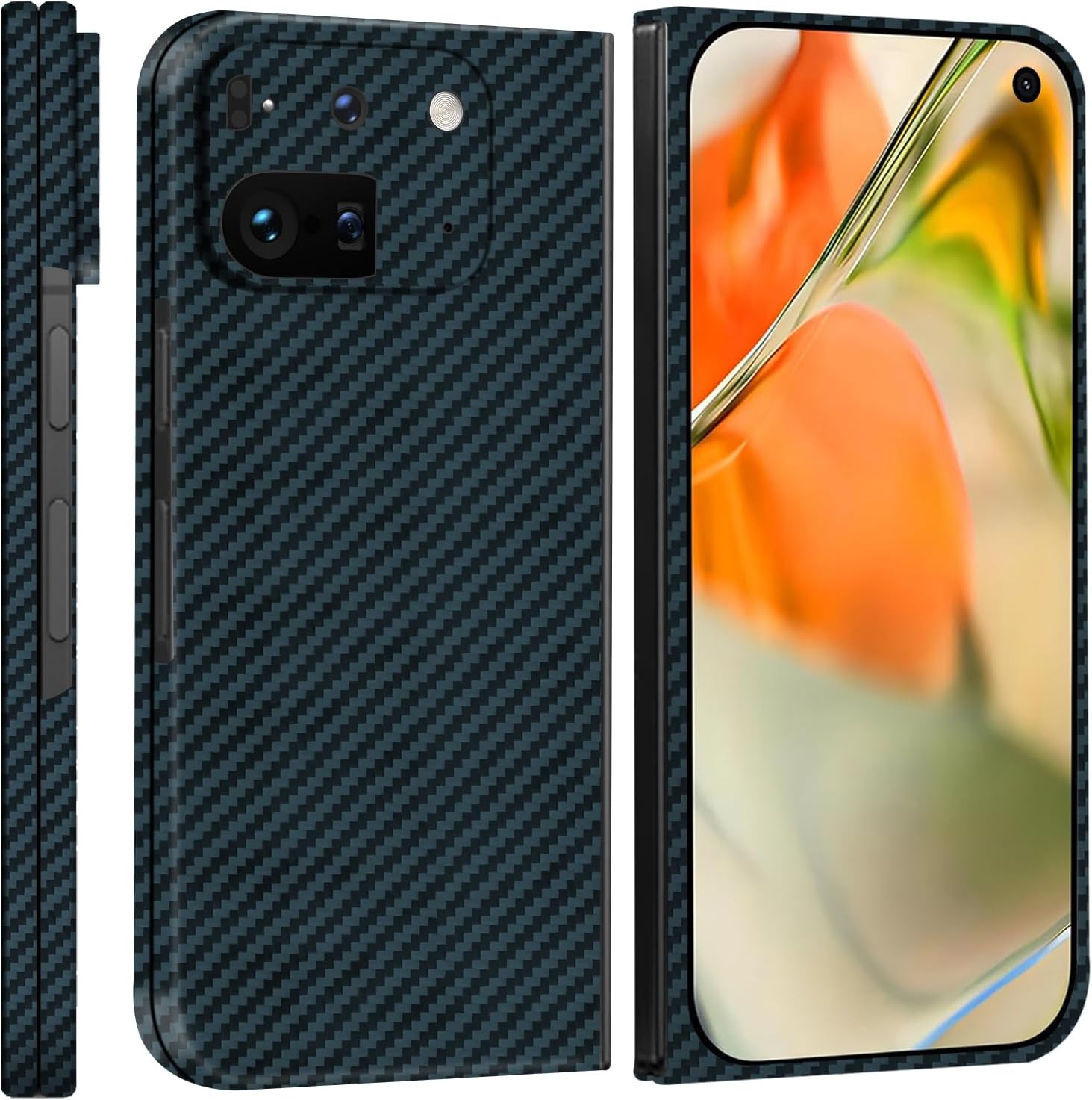 Slim and Thin Carbon Fiber Case Compatible with Google Pixel 9 Pro Fold, 1500D Aramid Fiber Cover for Google Pixel Fold 2 for Men and Women, Supports Wireless Charging, Matte Black