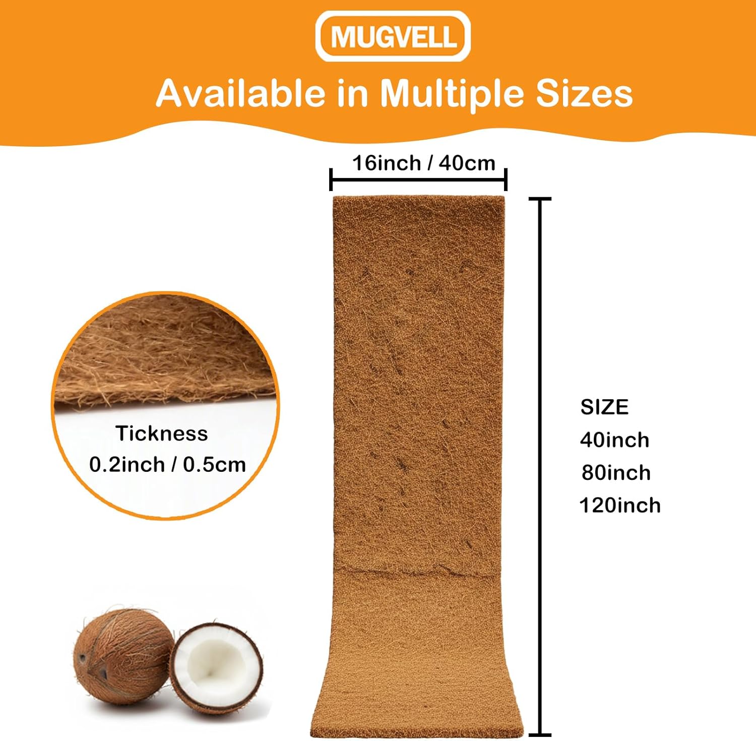 Coco Coir Mulch for Landscaping, 16x120 Inch Coconut Fiber Grass Seed Mat Roll, Coco Liners for Planters and Pet Pad, Plant Covers from Animal Dirt and Tree Protectors