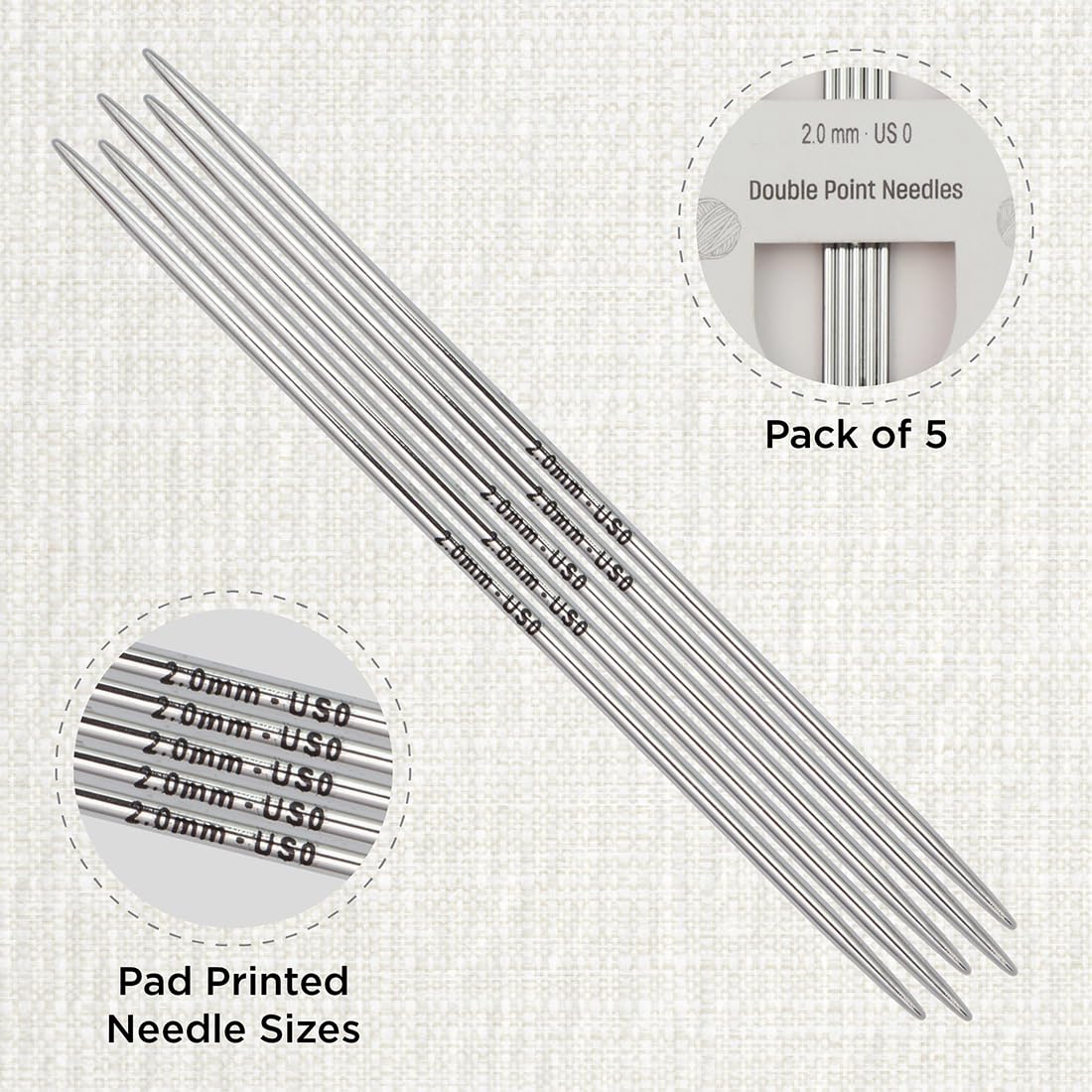 KnitPro Nova Double Pointed Needles 6" (15cm), Silver, 2.00mm - Image 2