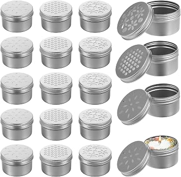 15 Pcs 4oz/120ml Aluminium Tins, 3 Style Round Empty Metal Tins with Hollow Lids Refillable Spice Containers for Aromatherapy Gel Air Freshener Vent Scents for Home