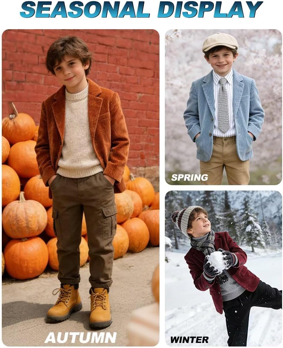 Retro Corduroy Boys Suit Jacket Slim Fit Blazers Set Suits Separates Wedding Tux Prom Corduroy Sport Coat for Boy Kids