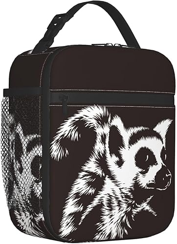 Miniatura 2 de Bolsa de almuerzo con diseño de retrato de lémur en blanco y negro, con aislamiento, reutilizable, térmica, con cremallera, para el trabajo, viajes