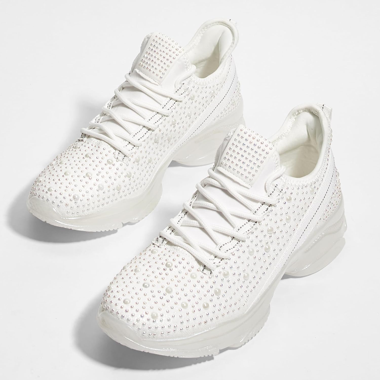 BELOS Women's Rhinestone Mesh Slip On Walking Shoes Fashion Breathable Spakle Glitter Sneaker - Image 7