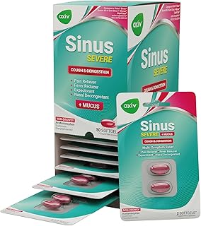 AXIV Sinus Severe + Mucus Relief, Non-Drowsy, Loosens Mucus, Maximum Strength Relief of Pain, Pressure, Congestion, & Headache Ease, 25 Blister Packs (2 Softgels Each, 50 Total)