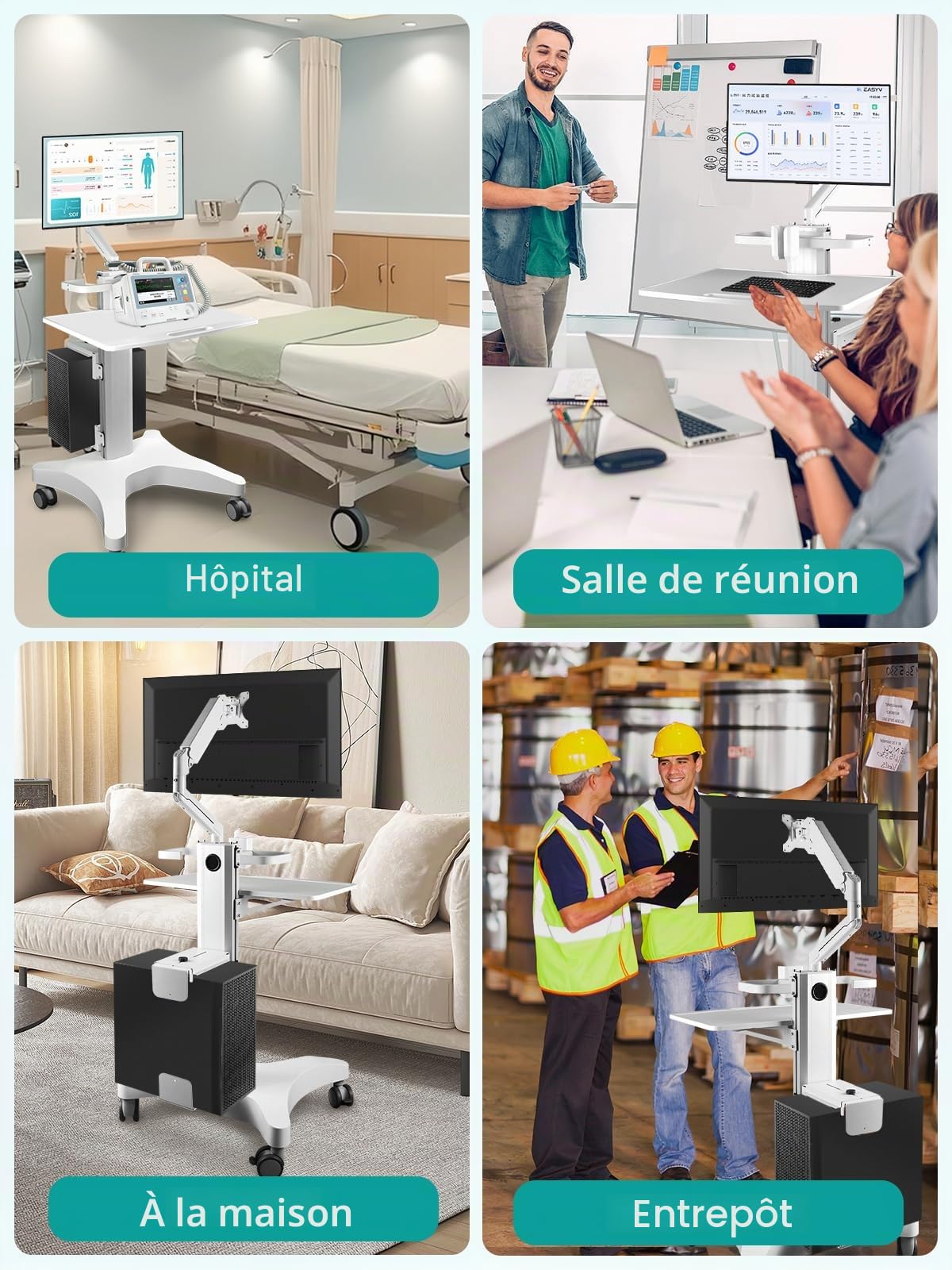 Kalolary Chariot Médical avec Support pour Moniteur, Poste de Travail Médical Mobile Réglable en Hauteur avec Support pour Scanner Oral, Chariot Dentaire à roulettes pour Hôpital et Laboratoire