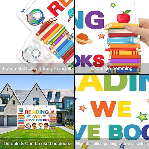 Miniatura 4 de ZTHMOE Tela 68 x 45 pulgadas telón de fondo de lectura del Día del Libro Mundial biblioteca aula fondo de fotografía estudiantes niños decoraciones