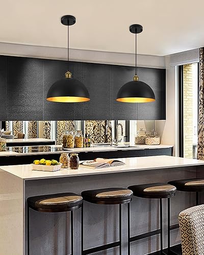 Miniatura 6 de Paquete de 2 lámparas colgantes de cúpula negra, luces colgantes vintage de 11.8 pulgadas, isla de cocina, lámpara colgante industrial para comedor,