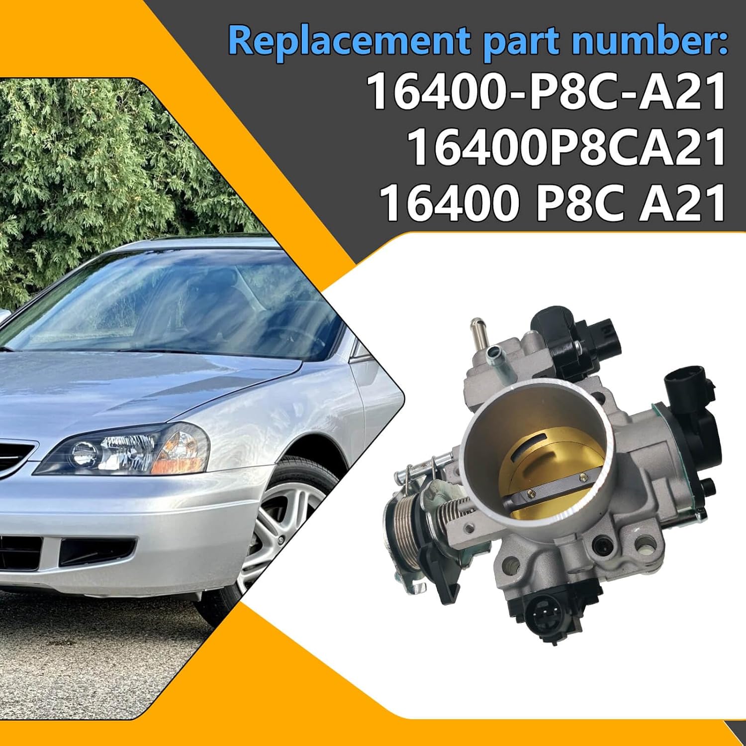 Electronic Throttle Body Assembly Compatible with Honda Accord 2.3L 3.0L 1998–2001, Odyssey 3.5L 1999–2003, Acura TL 2.5L 3.2L, CL 3.0L 3.2L 1997–2003, Replace 16400-P8C-A21 16400P8CA21