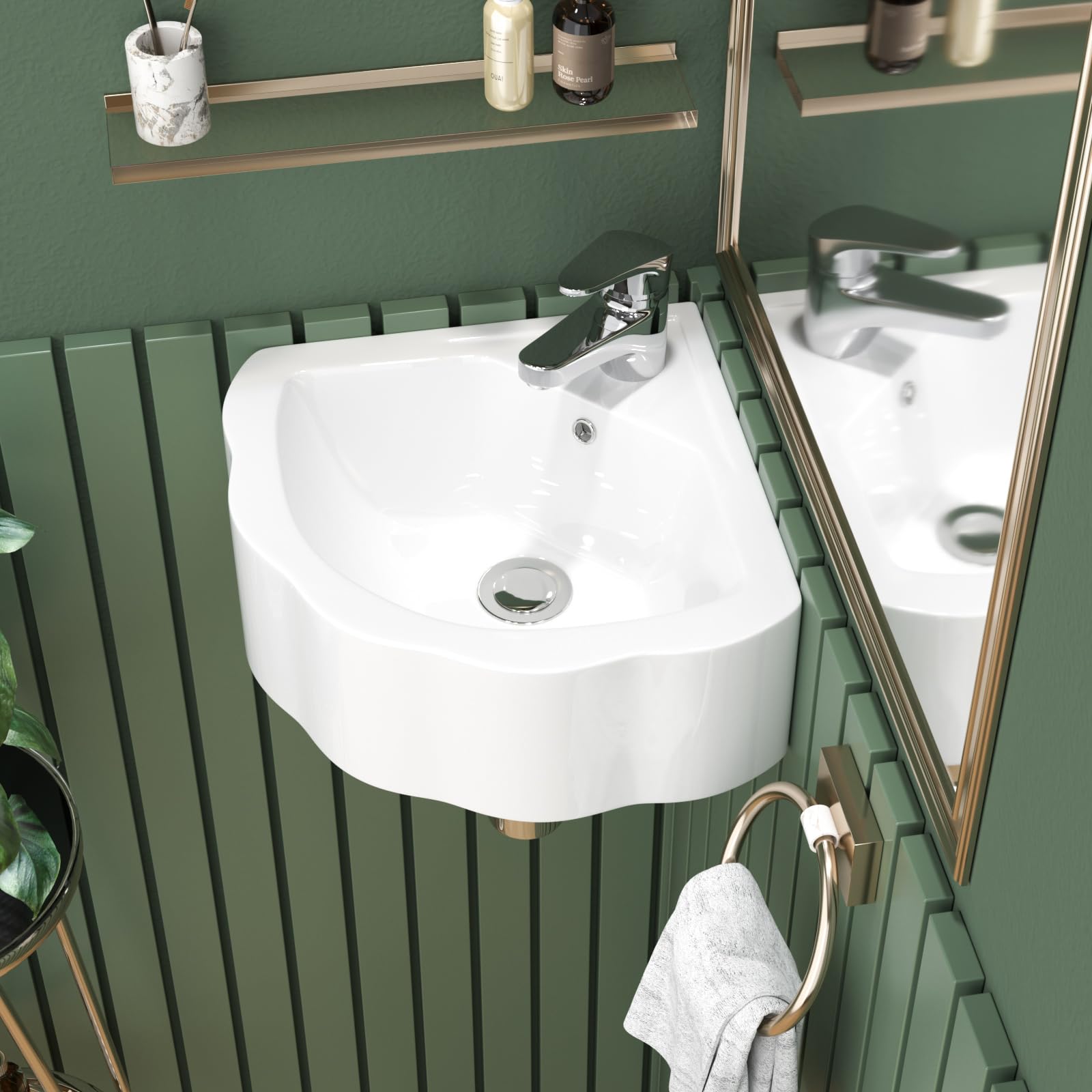 Sarlai Wall Hung Bathroom Sink, White Ceramic Wash Basin 43.4x39.4x13.4 cm