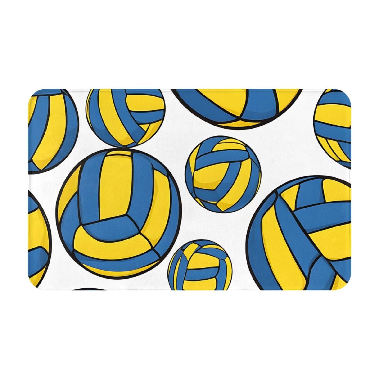Yellow and Blue Volleyball Print Living Room Bathroom Kitchen Anti Slip and Absorbent Carpet, Indoor Entrance Door Muddy Floor Mat, Ultra Soft Washable Carpet 21x31.5 Inches