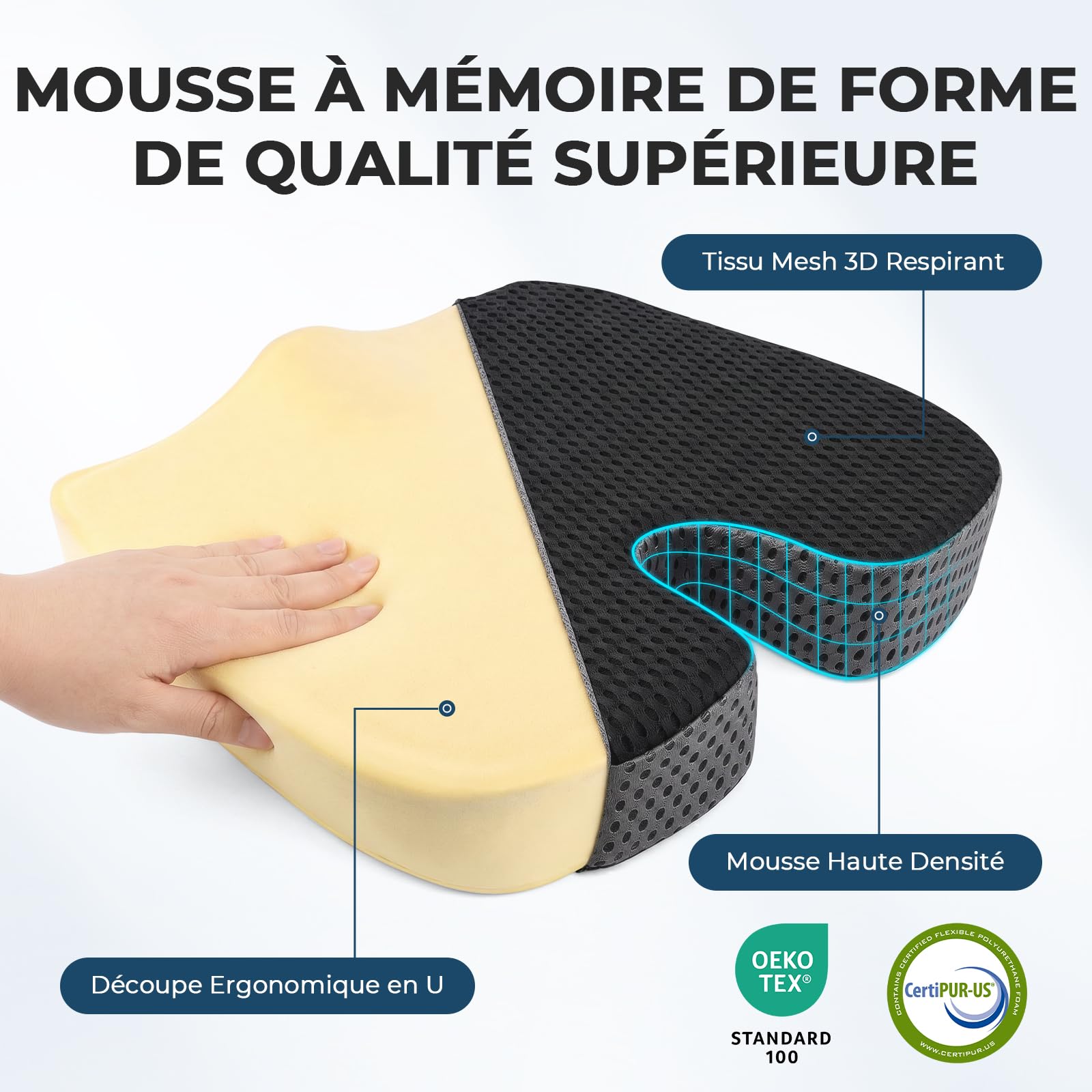 Feagar Coussin De Siège Auto en Coin Mémoire De Forme [Mesh 3D] | Réhausseur Ergonomique Pour Conducteur, Camion & Bureau, Coussin Compensé Antidérapant, Housse 3D Respirant, Posture