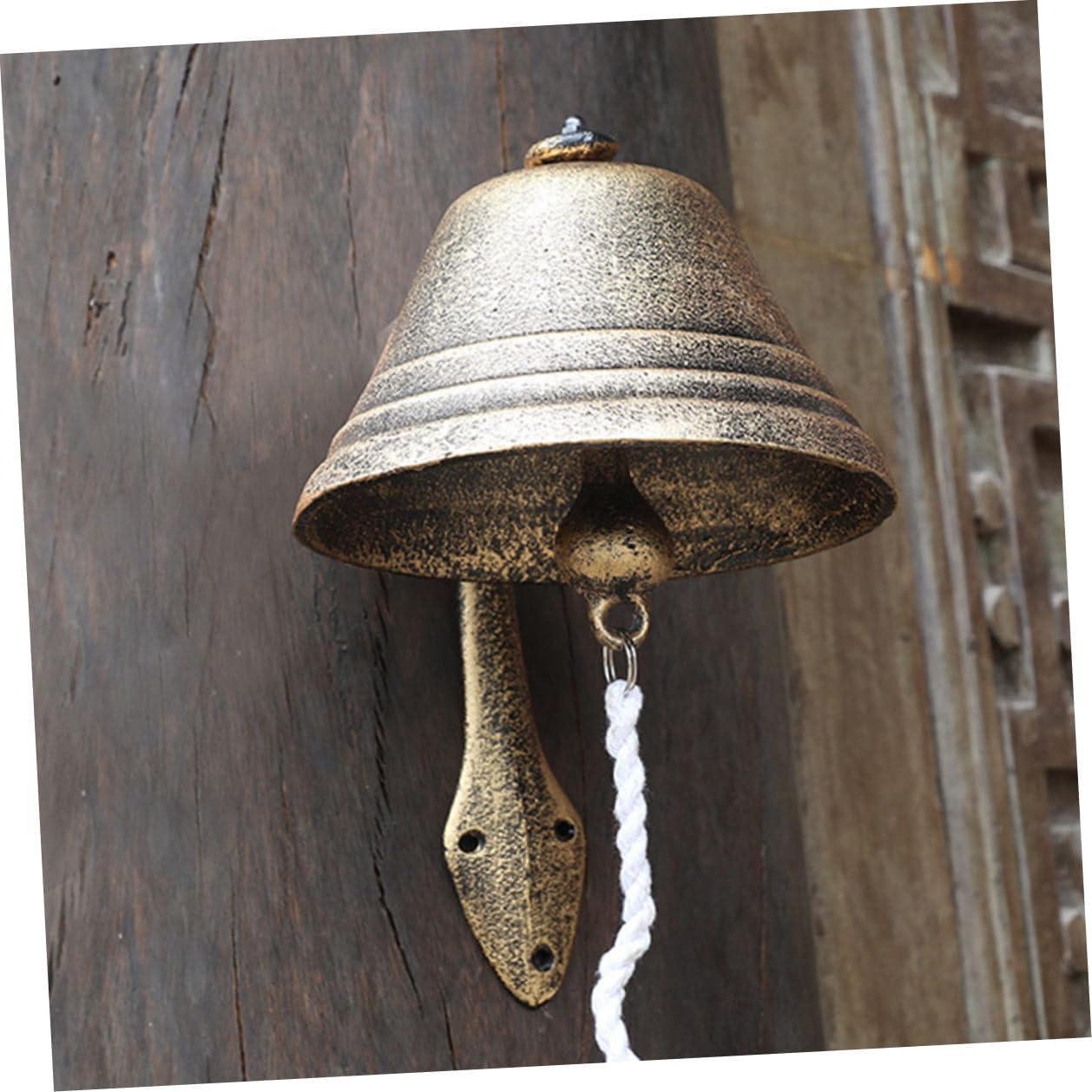 Large Cast Iron European Style Doorbell Vintage Antique Wall-Mounted Bell Pendant for Home and Holiday Scene Decor, Rustic Hand-cranked Decorative Iron Bell