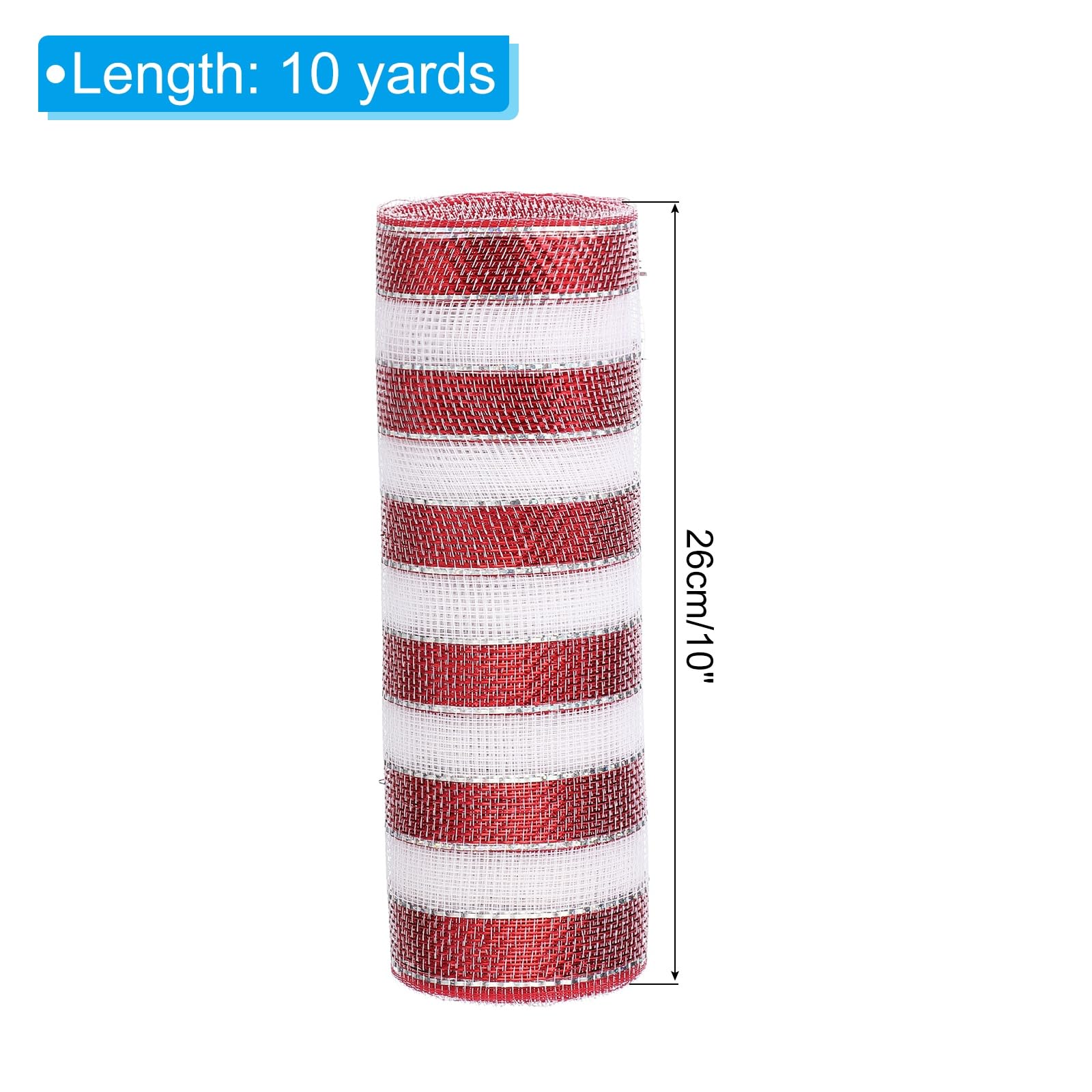 PATIKIL Decorative Mesh Ribbon, 10 Inch x 10 Yard Mesh Ribbon Roll Foil Metallic for Christmas Tree Wreath Decoration Laser Red White - Image 2