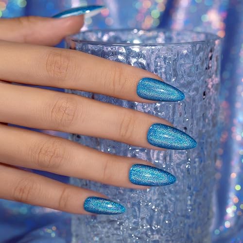 Miniatura 2 de RARJSM - Esmalte de uñas de gel holográfico, con purpurina arcoíris azul, efecto iridiscente reflectante, esmalte de uñas en gel, requiere secado