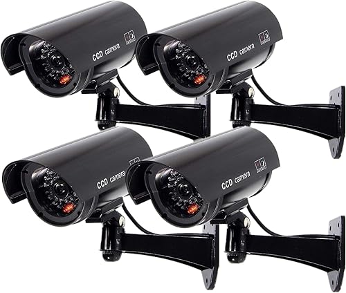 Miniatura 7 de F FINDERS&CO Cámara de seguridad simulada alimentada por energía solar, sistema de vigilancia falsa con luces intermitentes rojas realistas y