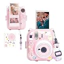 ZIKKON Transparent Glitter Camera case Compatible with Fujifilm Instax Mini 12 - mini 12 Camera case, Cute Pattern Shoulder Strap and Pattern Stickers- Blossom Pink gallery image