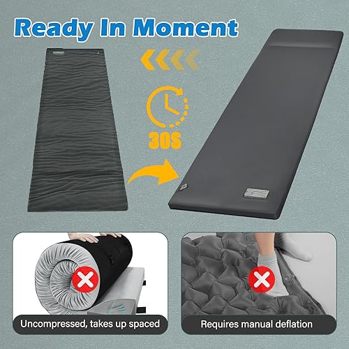 Miniatura 4 de Almohadilla de dormir para campamento, almohadilla de camping autoinflable con almohada, 3.14 pulgadas, compacta, gruesa, espuma viscoelástica,