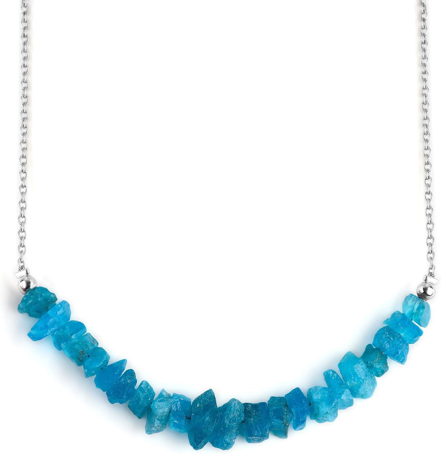 OdrillionGems Natural Raw Neon Apatite Gemstones Bar Necklace, 925 Sterling Silver Women Jewelry, Chakra Healing Crystals, Handmade Valentine Gifts, Adjustable Chain Size 18inches