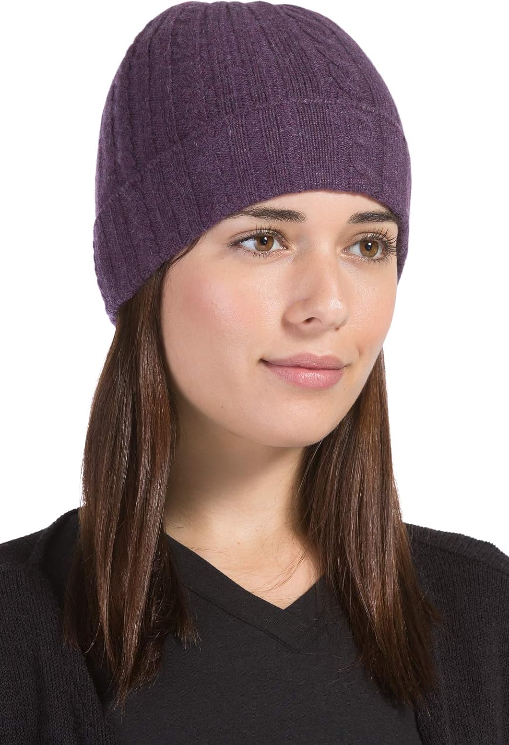 Fishers Finery Women's 100% Pure Cashmere Cable Knit Hat; Super Soft; Cuffed