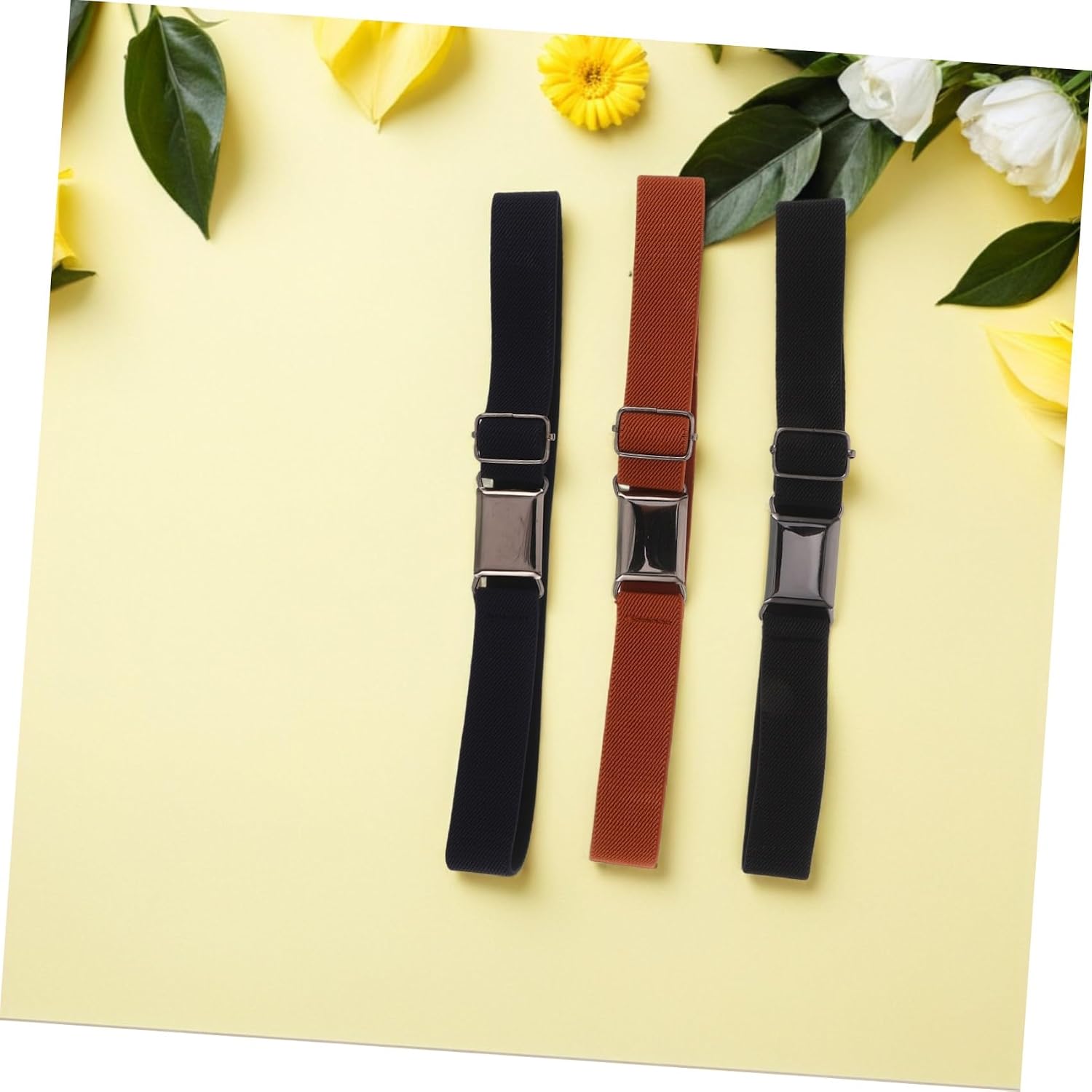 3pcs Adjustable Elastic Belt with Metal Buckle, Stretch Waistband for Boys, Sturdy Pants Belt for School Uniform and Jeans