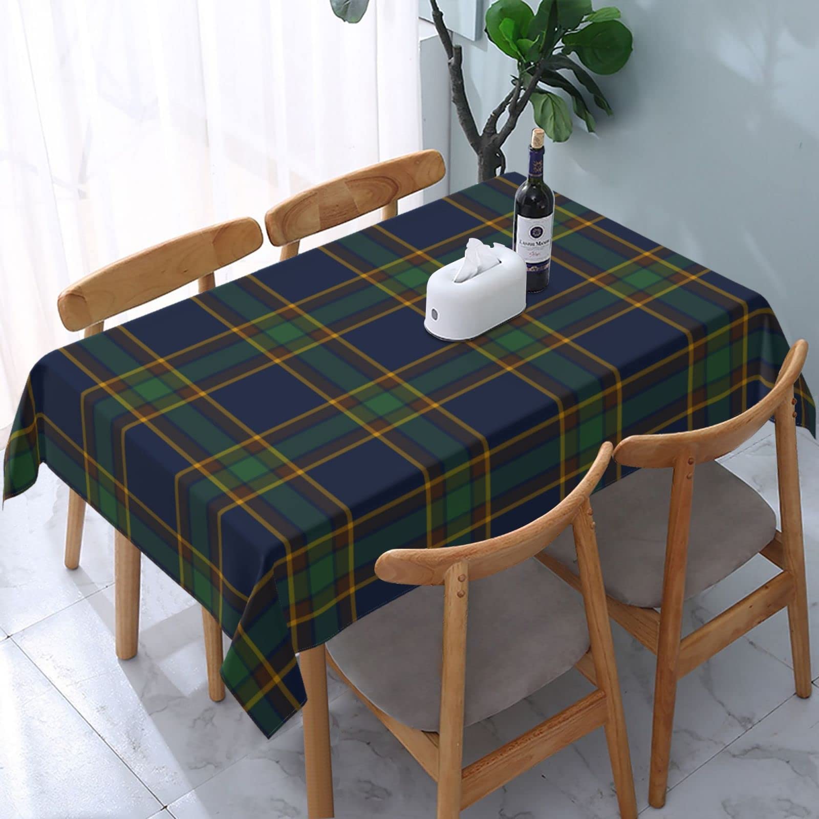 MIZIBAO Washable Tablecloth, Navy Blue and Green Plaid Rectangle Table Cover, Spillproof & Wrinkle-Free, for Farmhouse, Kitchen, Dining Room, Picnic