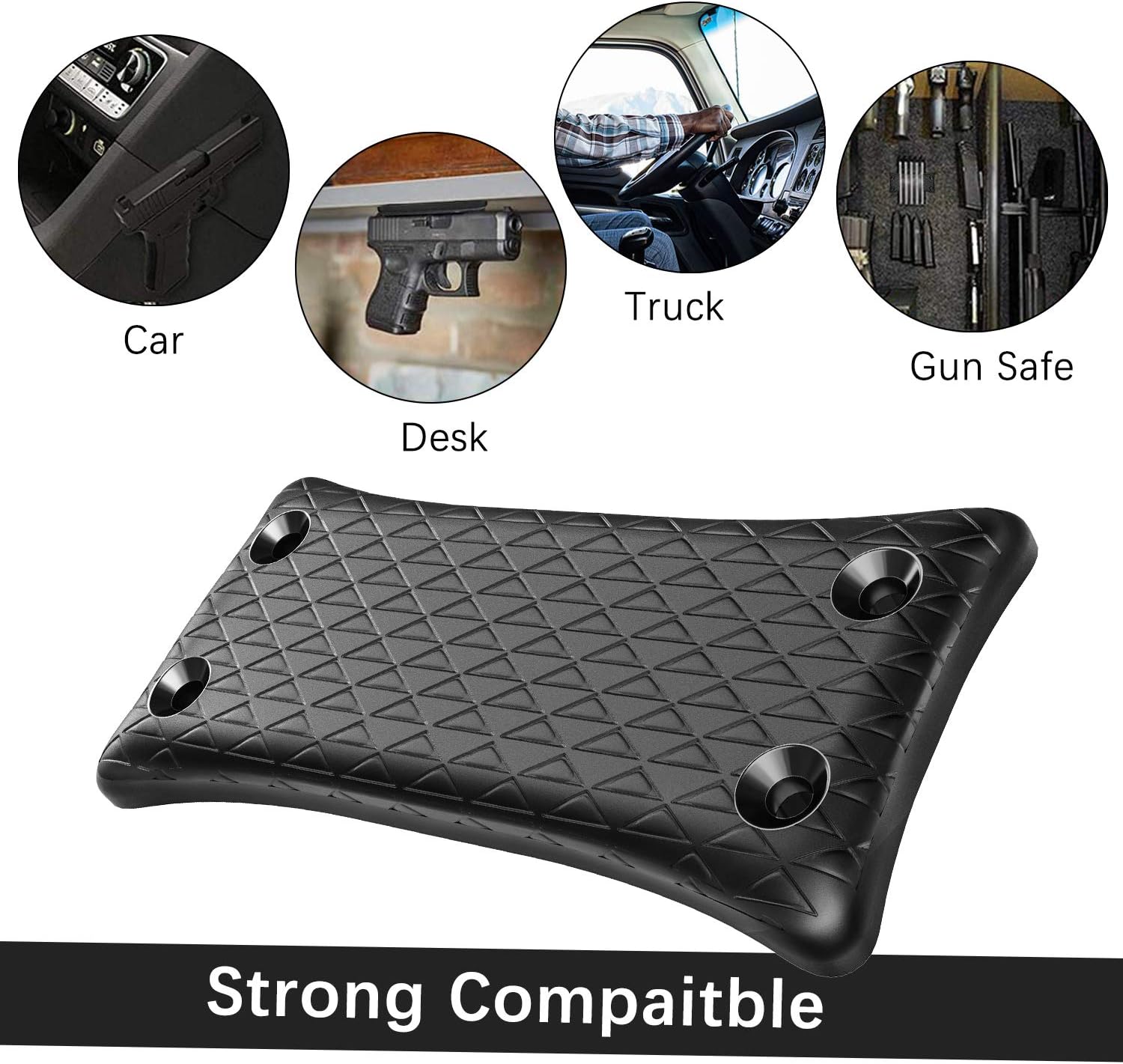 Gun Magnet Mount, 50 Lbs Rating,Rubber Coated Gun Holder for Pistol, Handgun, Shotgun, Rifles, Revolvers, Safe, Hunting, Firearm Accessories, Using in Car, Truck, Wall, Desk, Vehicle and Home