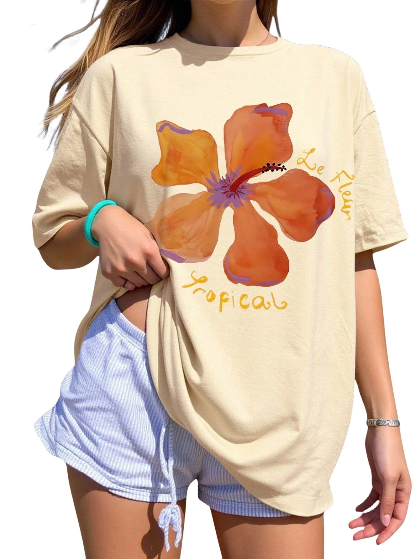★SHADOWS FLOWER TEE XL Buy SXV STYLE Tropical Hibiscus Flower Graphic T-Shirt, Le Fleur