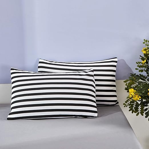 Wellboo Black Striped Pillowcases Queen Black and White