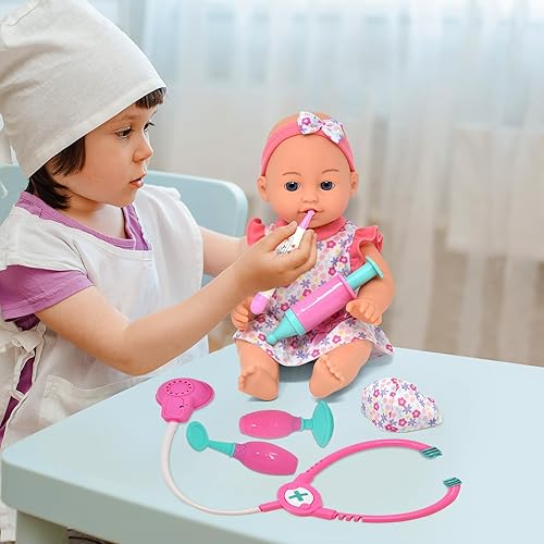 Miniatura 5 de Muñeca interactiva de bebé de 12 pulgadas con accesorios de médico de juguete para niños pequeños con estetoscopio parlante Juego de rol First Dr.