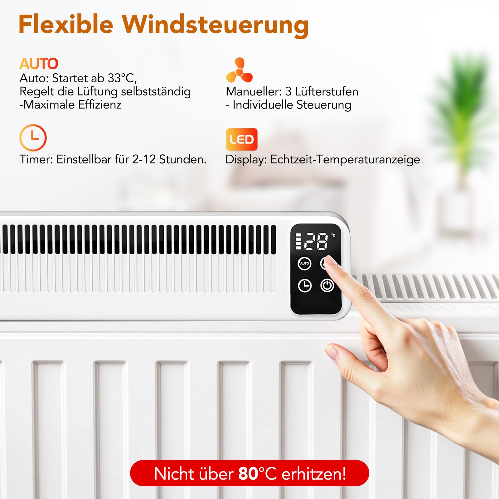 Heizkörper Ventilator Heizungslüfter, Lüfter für Heizkörper Verbesserung der Wärmeverteilung, Energieeinsparung 2 Modi Heizungsventilator (1 Stück, Weiß)