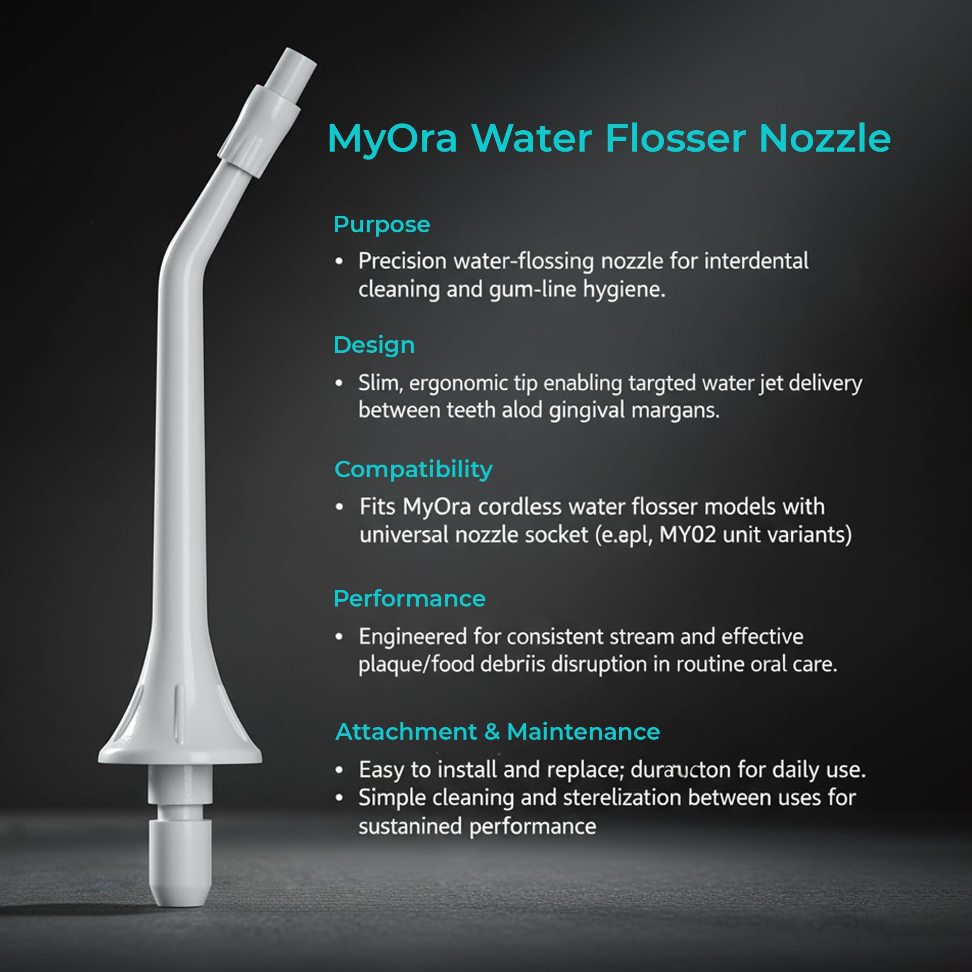 MyOra Cordless Standard Tip MY02 β Replacement Nozzle for Precise Cleaning, Durable Easy to Attach Tip Compatible with MyOra Cordless Water Flosser 2