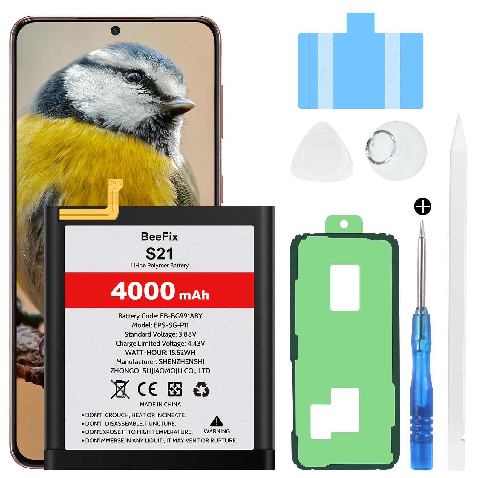 Batteria di ricambio per Samsung Galaxy S21 SM-G991B, 4000 mAh ad alta capacità per Galaxy S21 5G (EB-BG991ABY) con strumenti di riparazione professionali