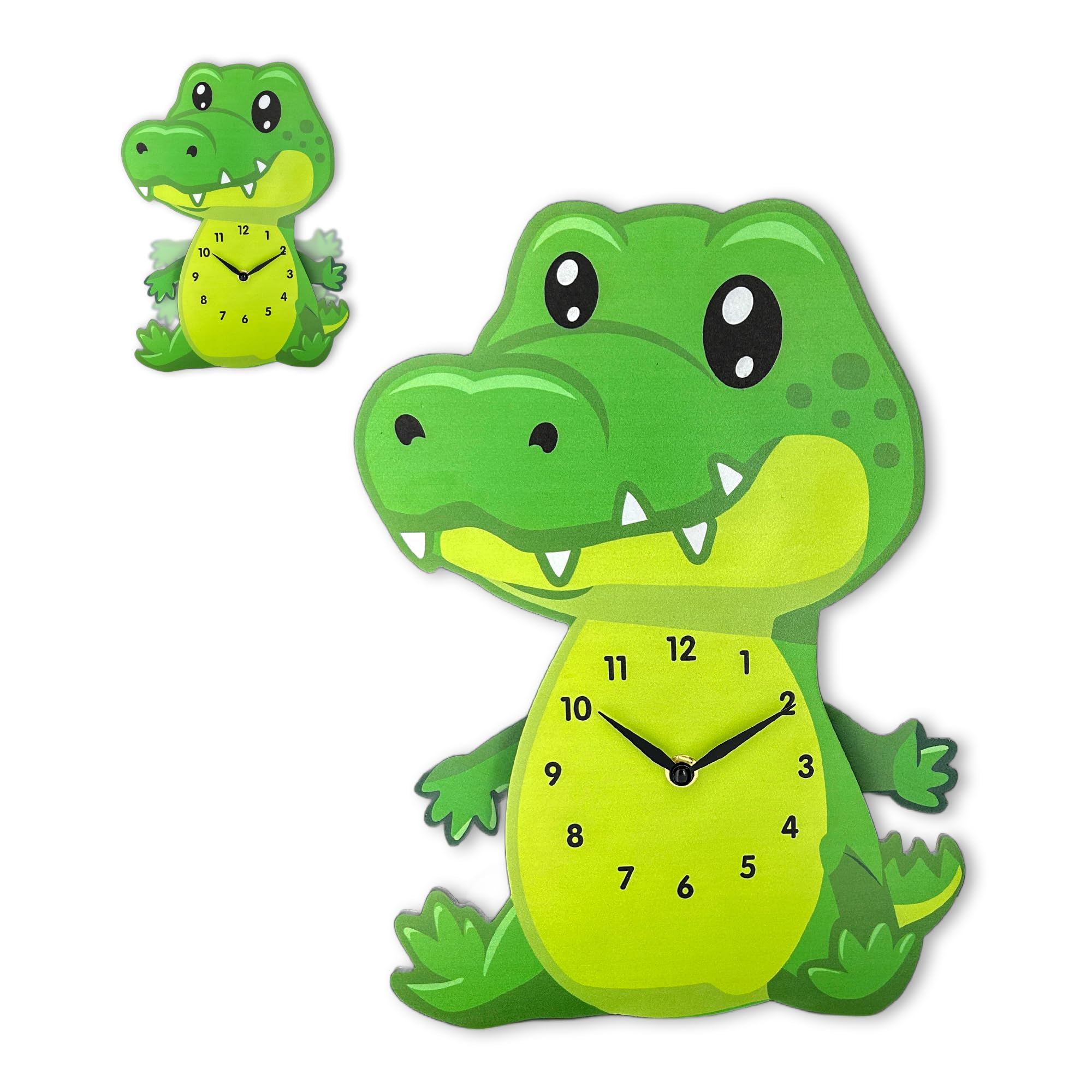 Horloge enfant crocodile à bras oscillants pour décorer une salle de jeux ou une chambre