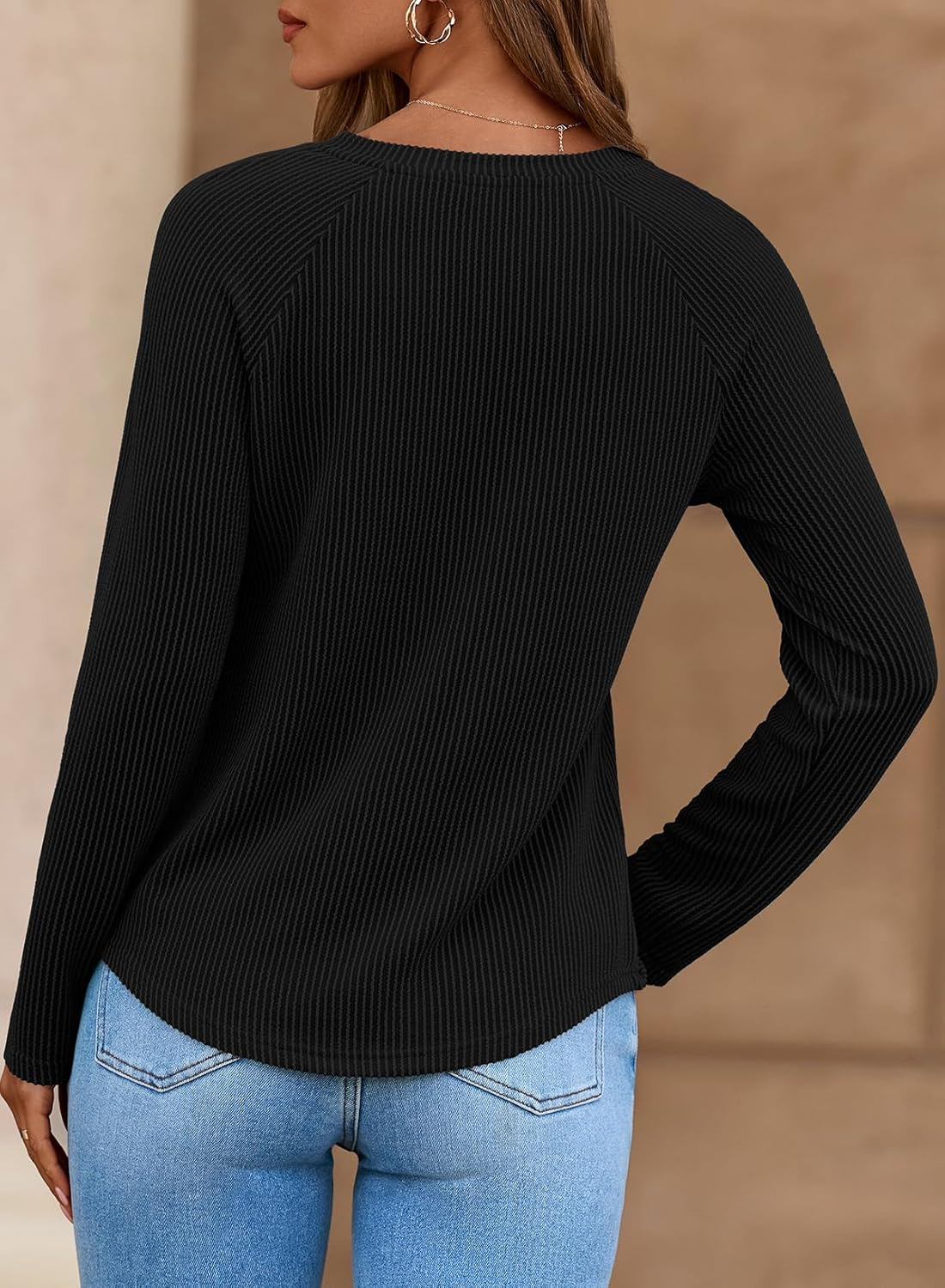 Dokotoo Spring Tops for Women 2026 Long Sleeve Ribbed Knit Teacher Shirts Fashion Clothing Women Blouses V Neck T Shirts - Image 2