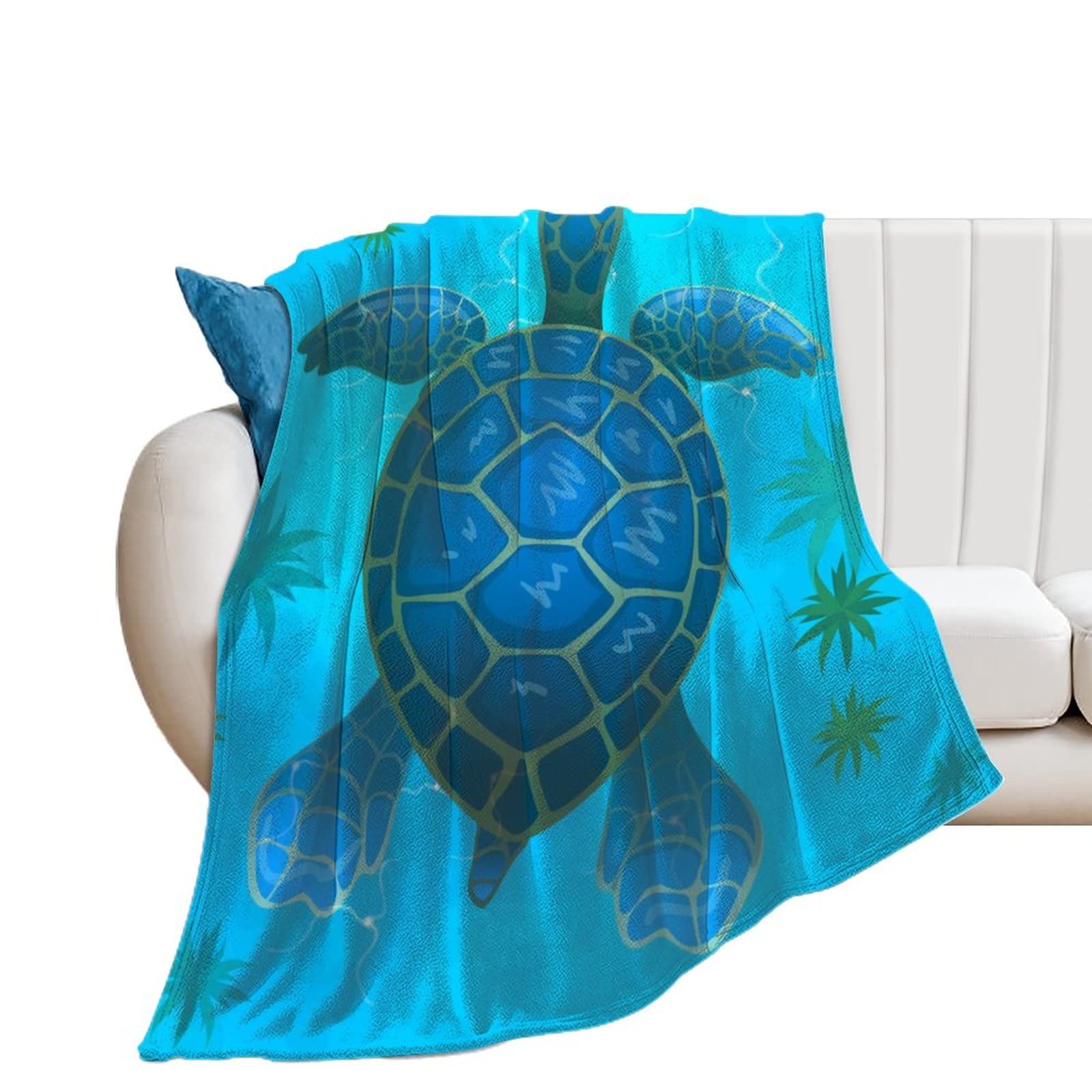 Plaid canapé flanelle tortue bleue 130x150 cm | Couverture polaire douce