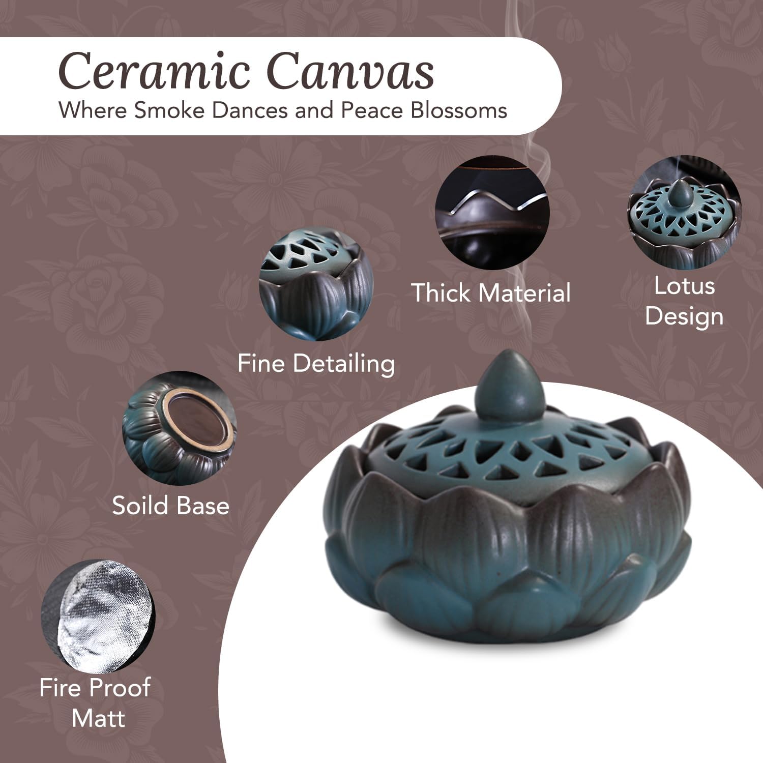 Ekhasa Ceramic Dhoop Dani Loban Burner Holder Stand for Home | Dhup Kapoor Dani for Puja | Sambrani Dhoop Holder | Dhuni Burner Samrani Dhoop Batti Stand for Pooja | Dhup Stand Incense Oud Burner