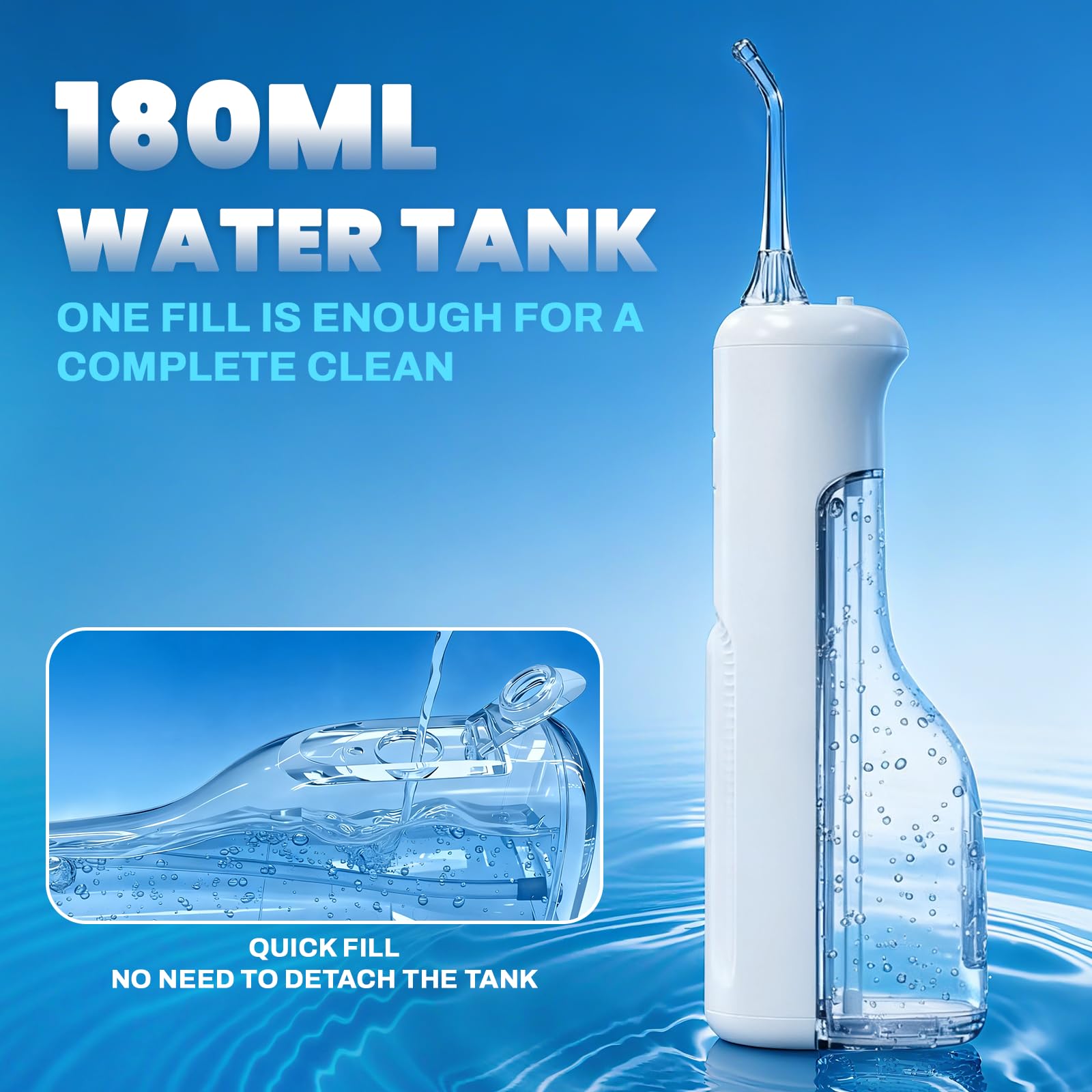 Hydropulseur dentaire : irrigateur buccal portable, 3 modes, hydropulseur sans fil, fonctionne avec piles, machine à fil dentaire étanche IPX5 pour le nettoyage des dents pour voyage à la maison