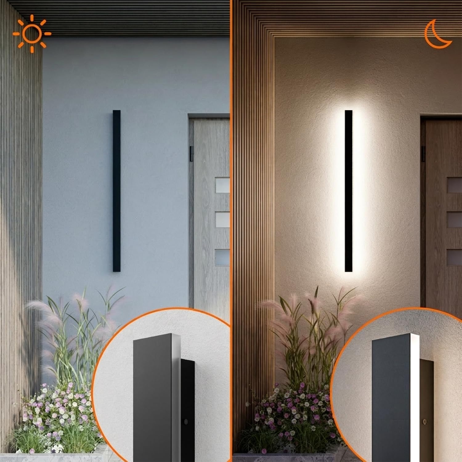 SmartLED Wandleuchte Schwarz Wasserdicht IP65 Metall-Polycarbonat-PC Außen LED für Gärten, Terrassen, Schlafzimmer, Wohnzimmer Innen, 80cm/25w, Neutrales Licht, 1820 LM (Länge 80 cm)