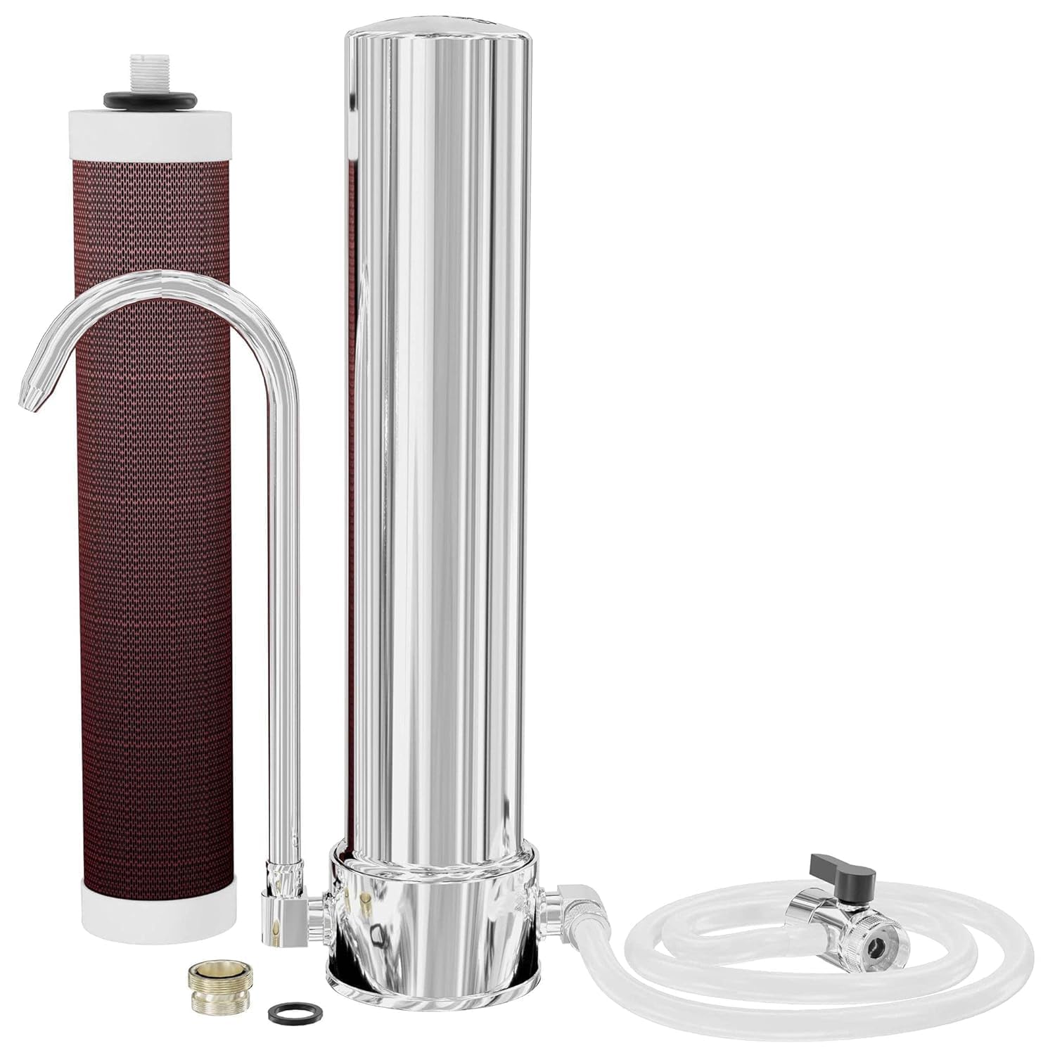 Geyser Aqua - Filtro de agua para grifo y encimera, filtro para el hogar, purificador de agua, acero inoxidable 304 de grado alimenticio