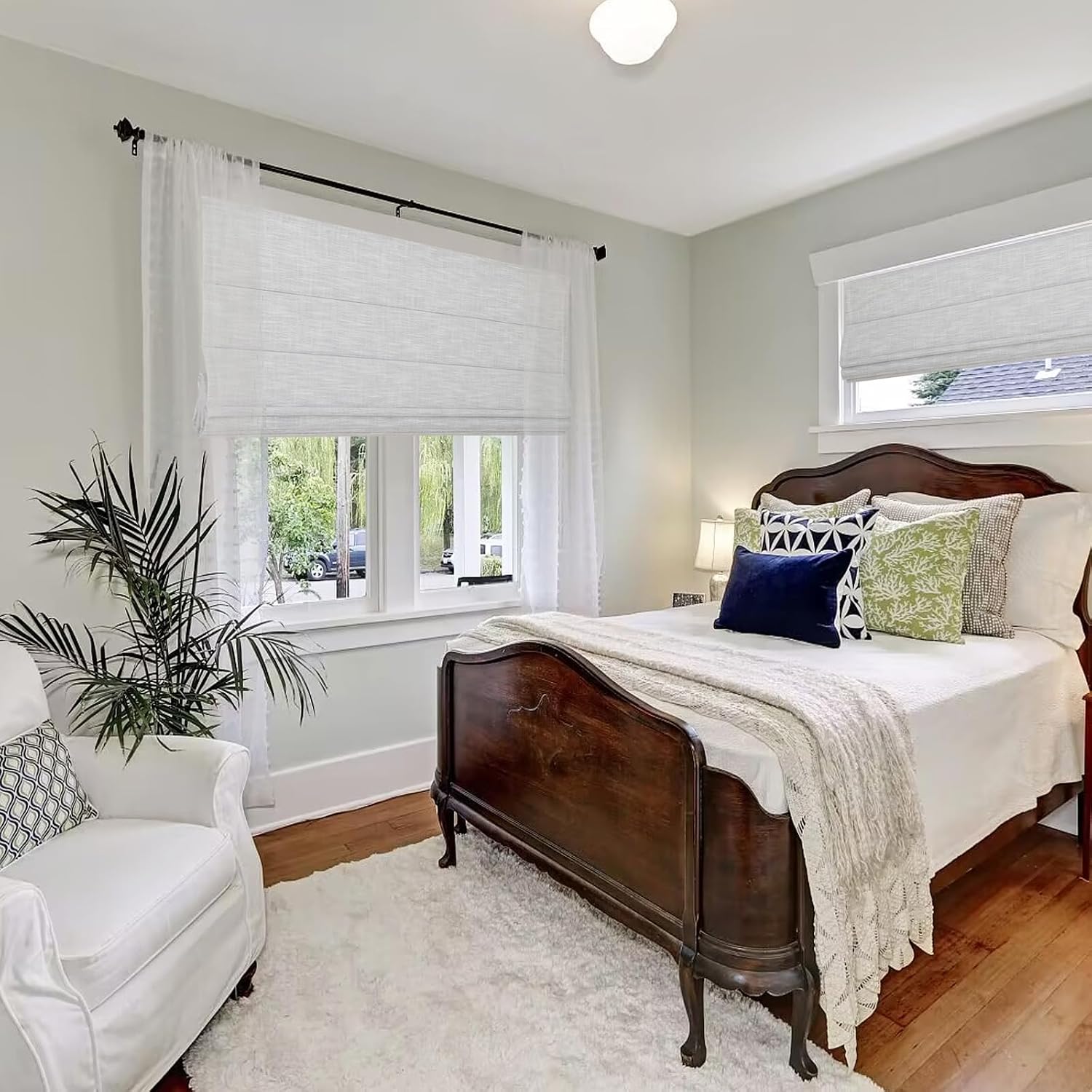 100% Blackout Cordless Roman Shades for Indoor Windows, No Drill No Tools for Inside Mount Only, Off White
