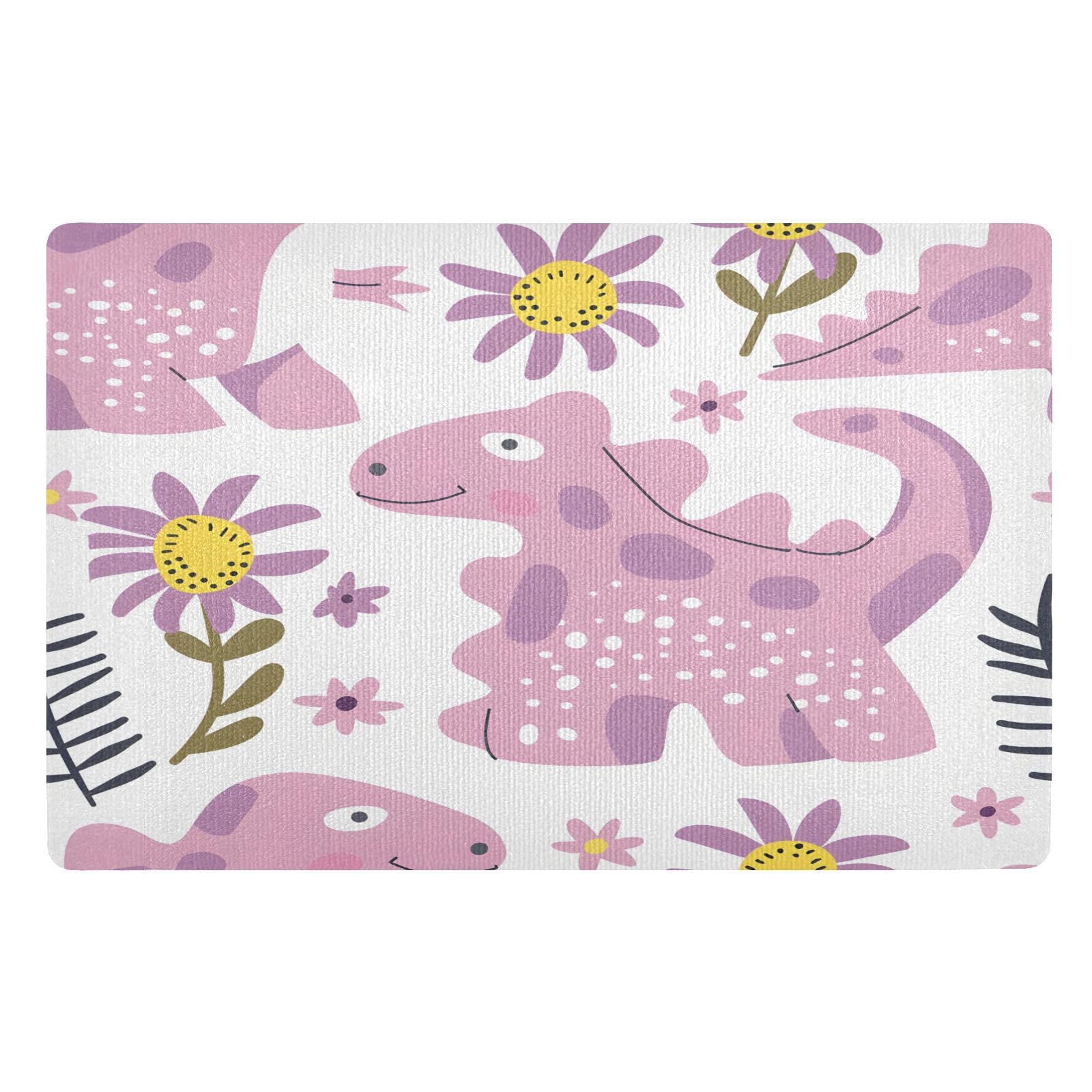 Tapis de chambre enfant rose dinosaure paillasson lavable 50x80 cm pour entrée